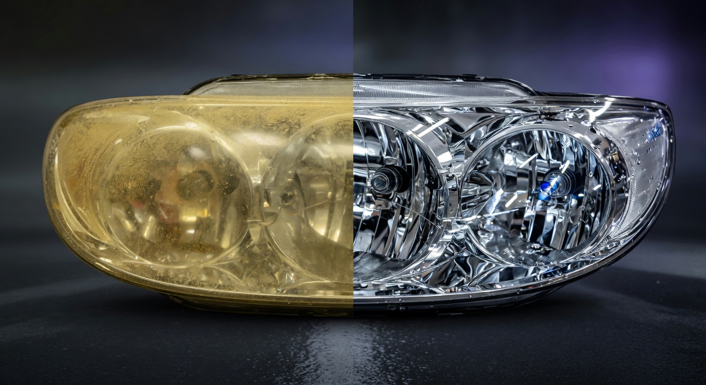Koplampen polijsten voor en na 7